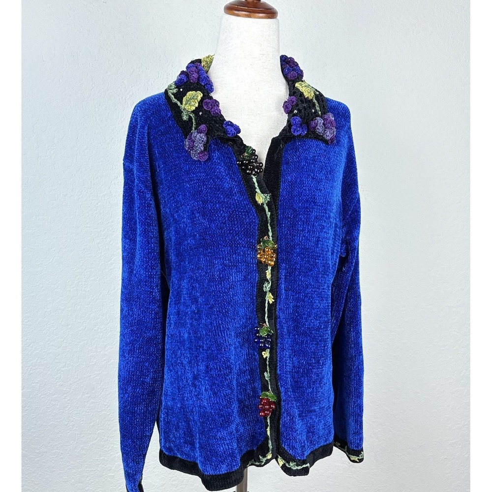 Vintage Women's L Cardigan Grape Fall Vineyard Granny Artsy 90s Embroidered